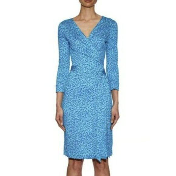Diane von Furstenberg Julian Two Teal Blue Dot Wrap Dress Career Work Classic 6 - Picture 14 of 14
